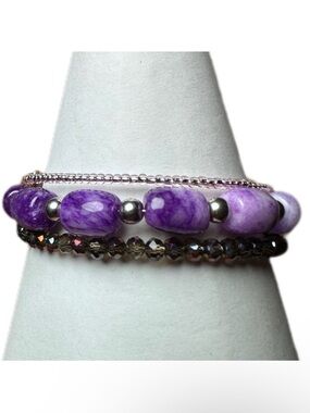 Purple quartz bracelet gemstone handmade memory wire one size fits most